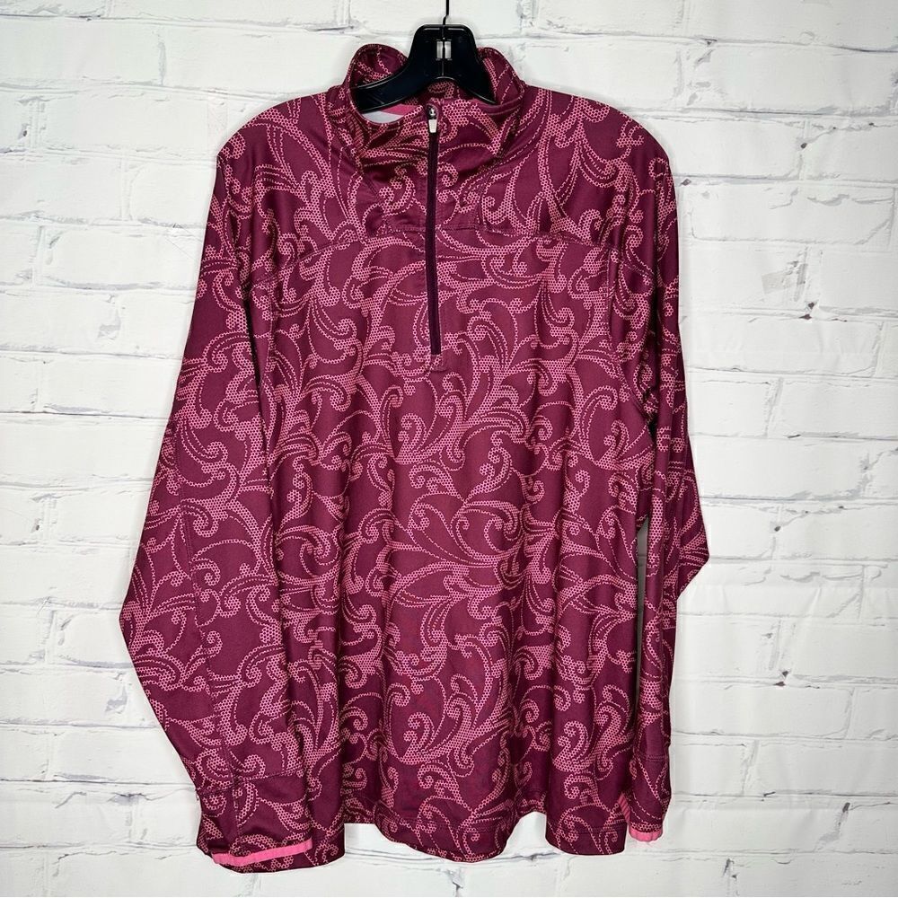 Lands' End Women's Burgundy & Pink Quarter-Zip Jacket